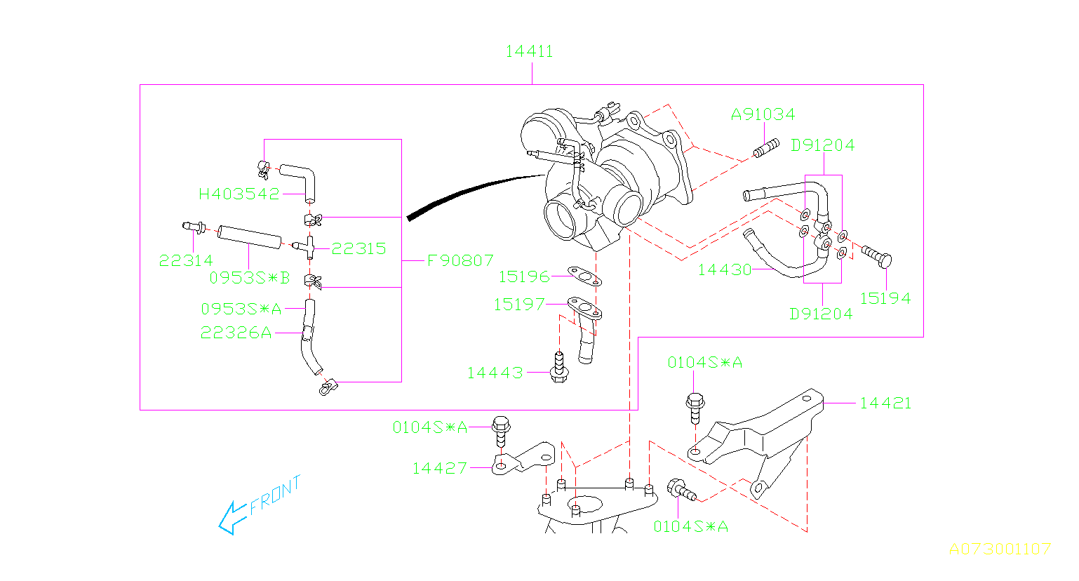 2006 Subaru Impreza Turbocharger Oil Line Outlet Line